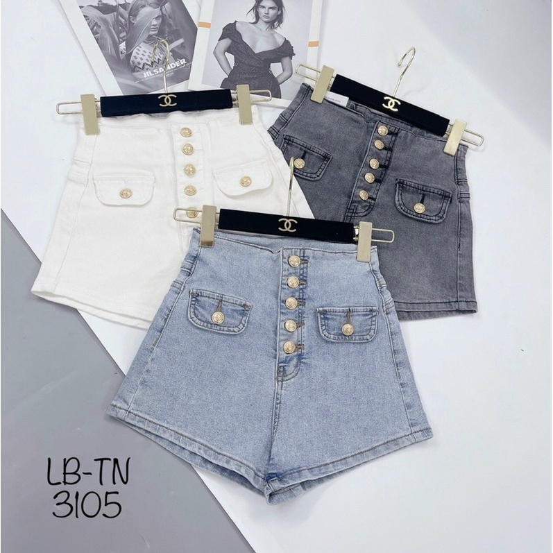 Quần short jean cạp cao đính cúc