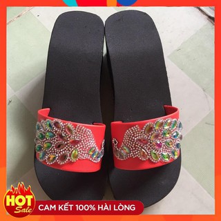 (Bảo Hành 12 Tháng) Dép nữ quai ngang chim công đỏ cao 7cm hàng nhà gia công bao xài