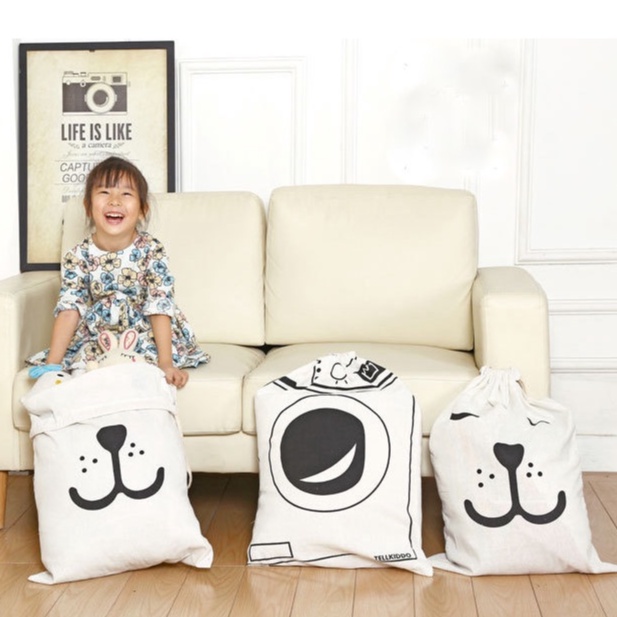 Giỏ đựng đồ chơi, túi đựng đồ dùng gia đình có dây rút kích thước 65x65cm