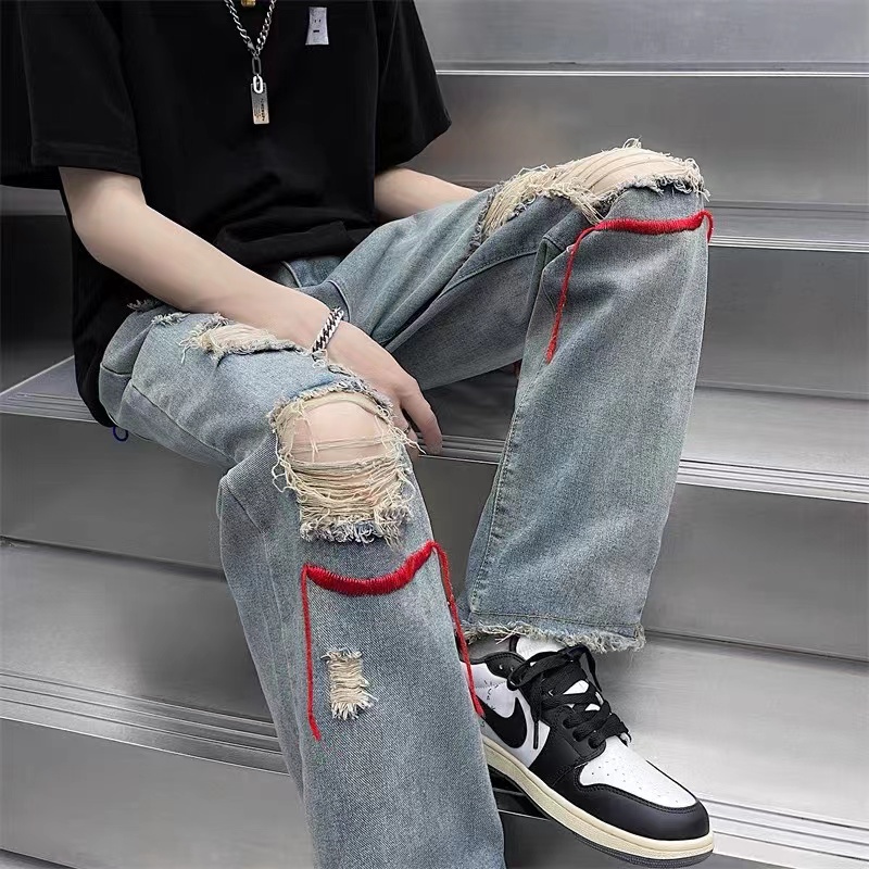 Quần Jeans Nữ Lưng Cao Thêu Hoa Cá Tính