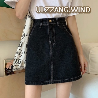[Sẵn-ảnh thật] Chân váy jean chỉ trắng Ulzzang đơn giản - u.w