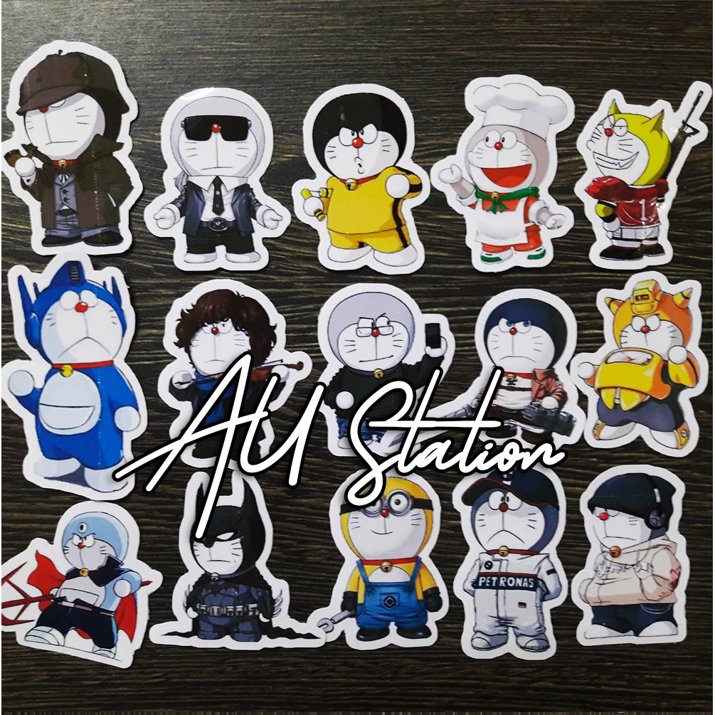 50 miếng decal Sticker DORAEMON Nhựa PVC, không thấm nước, dán nón bảo hiểm, xe, laptop, Vali