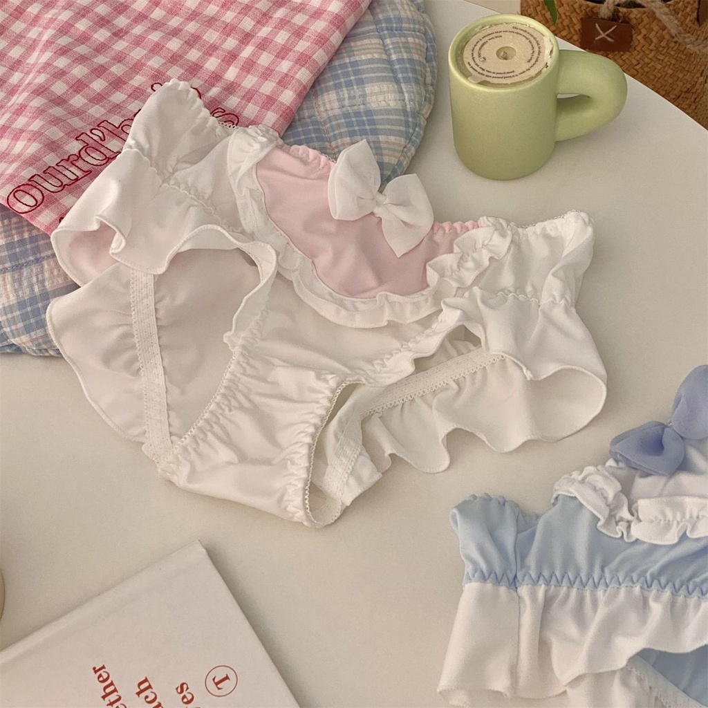 Jiashucheng Quần Lót Vải Lụa Mềm Phối Ren Đính Nơ Kiểu Lolita Dễ Thương Cho Bạn Gái