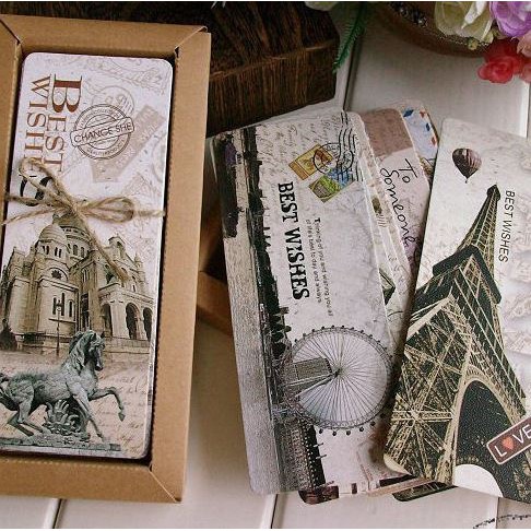 Hộp 30 Bookmark Đánh Dấu Sách Paris Tháp Eiffel Vintage Retro