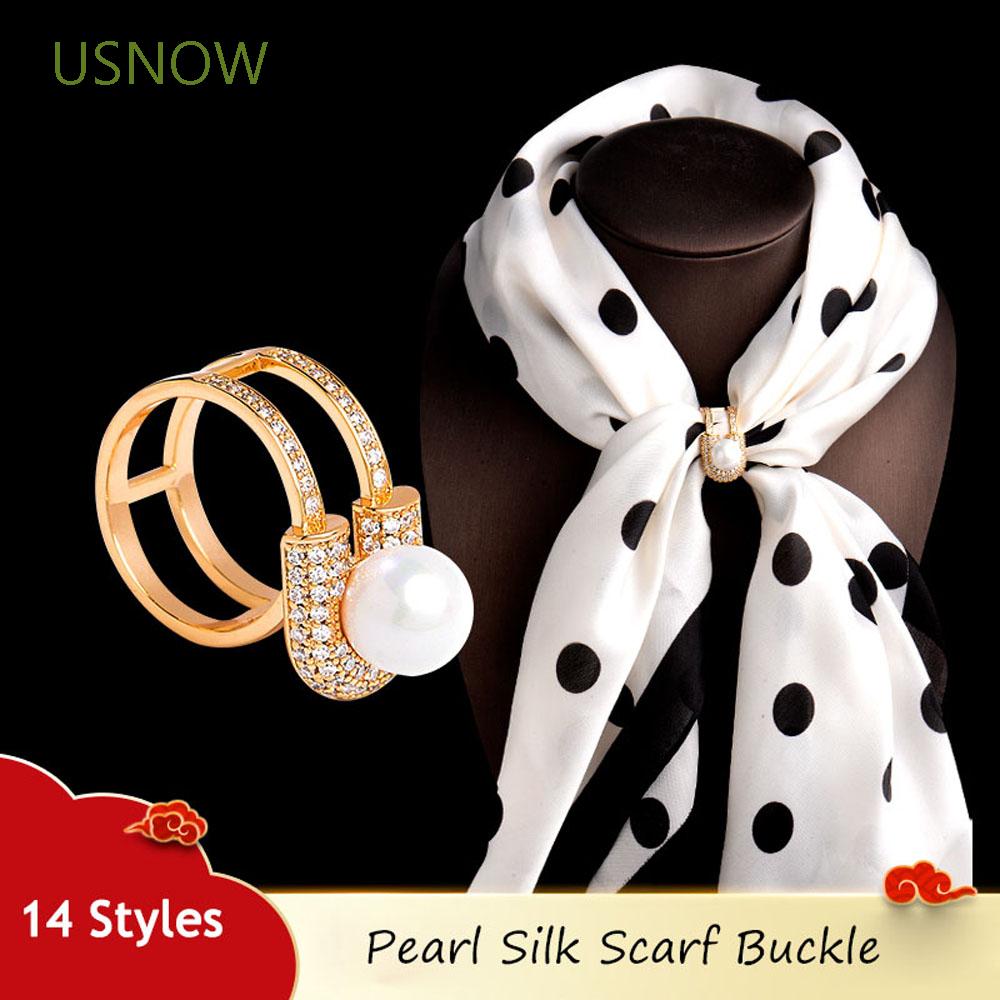 Kẹp ba vòng giữ khăn choàng kiêm ghim cài áo đính ngọc trai giả thời trang thanh lịch dành cho bạn nữ