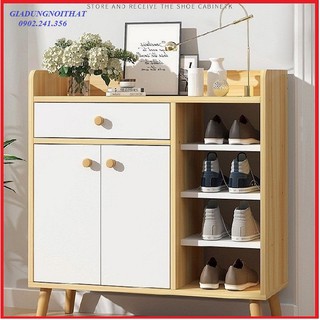 re0608.3 Tủ giày dép gỗ 80x82x30m - Tủ giày dép gỗ thông minh - Tủ xếp giày dép 3 ngăn kéo chân bắc âu