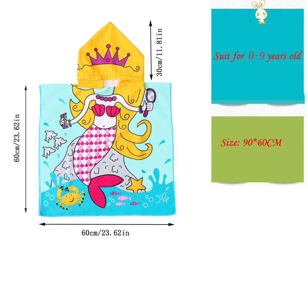 Khăn choàng tắm có mũ trùm đầu cotton mềm mại thấm hút họa tiết hoạt hình 23.62''x35.43'' dành cho trẻ em