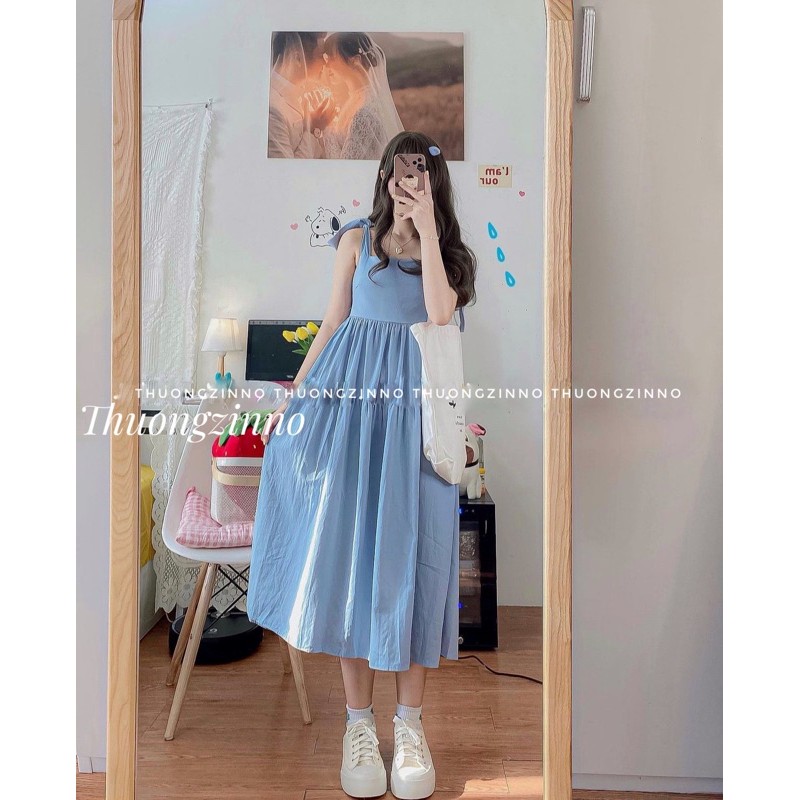 [Ảnh thật/Video] Đầm - váy hai dây ulzzang voan tơ buộc vai 2 lớp Váy hai dây thô vintage dáng dài | BigBuy360 - bigbuy360.vn