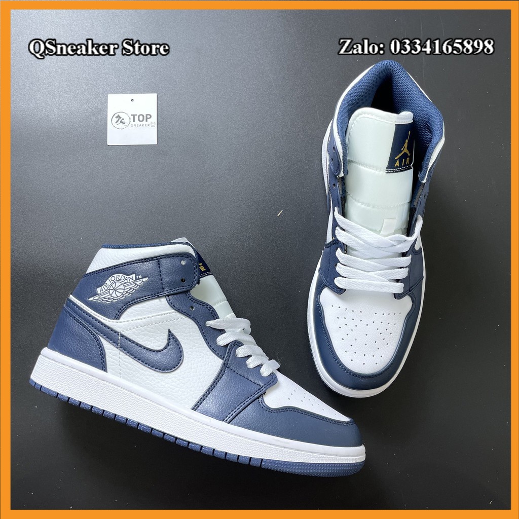 ✔️ Giày Jordan 1 High Nayvy Xanh Than Giày Thể Thao Nam Nữ Cao Cổ Full Phụ Kiện ✔️