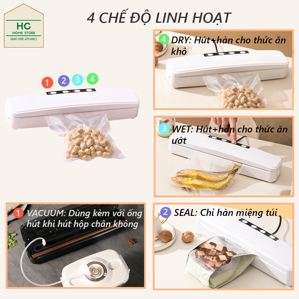 Máy hút chân không hàn miệng túi 4 CHẾ ĐỘ VS01 siêu tiện lợi  - BH 6 tháng, tặng 10 túi