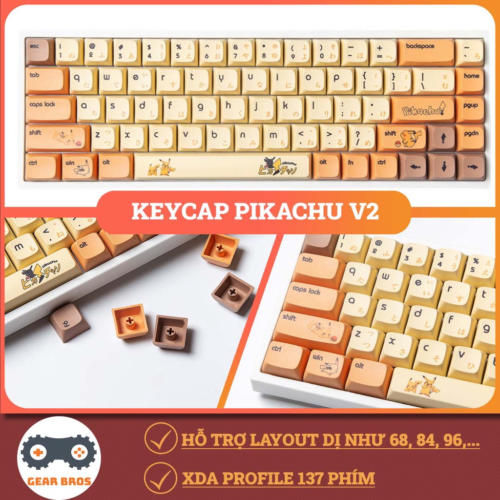 Keycap PIKACHU Cho Bàn Phím Cơ XDA Profile Chất Liệu Thick PBT In Dyesub 139 Phím | Geabros