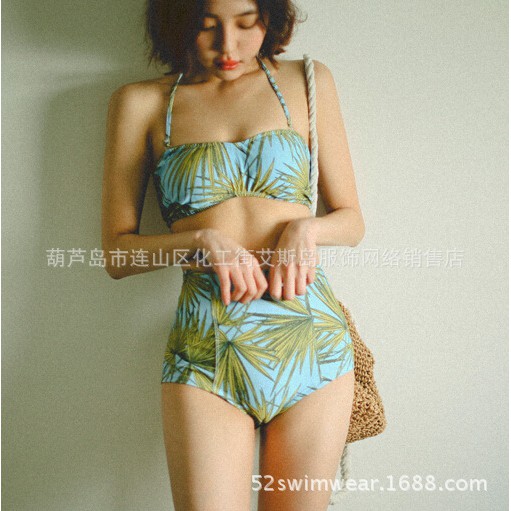 CÓ SẴN SET bikini eo cao họa tiết lá dừa | BigBuy360 - bigbuy360.vn