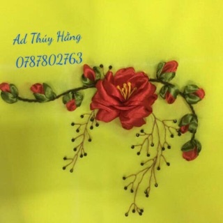 Vải áo dài thêu ruy băng - ảnh thật