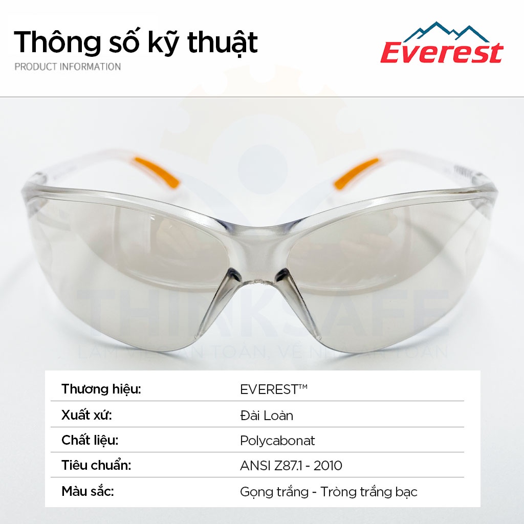 Kính chống bụi đi đường Thinksafe Everest, mắt kiếng đa năng, chống tia UV chính hãng, kiểu dáng ôm khuôn mặt - EV203