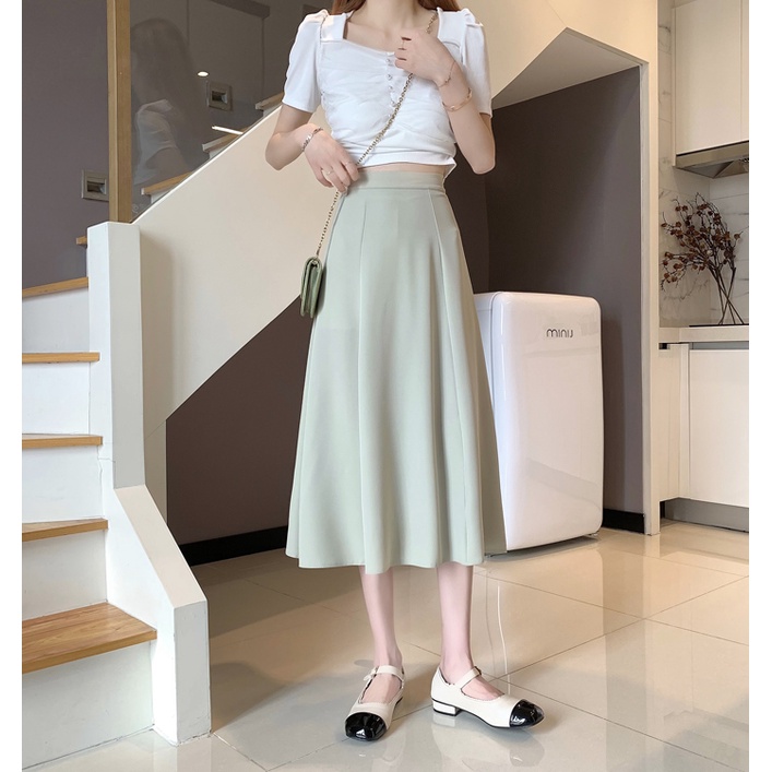 Chân váy chữ A dài trơn basic mùa thu phong cách Hàn Quốc mỏng