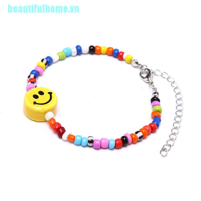 Vòng Tay Chuỗi Hạt Nhiều Màu Mặt Cười Phong Cách Boho
