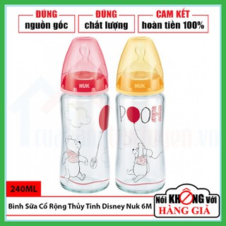 [CHÍNH HÃNG ĐỨC] Bình Sữa Cổ Rộng Thủy Tinh Disney Nuk 240Ml Núm Ti Silicone Dẹt Chỉnh Nha Premium Choice Cho Bé Dưới 6M