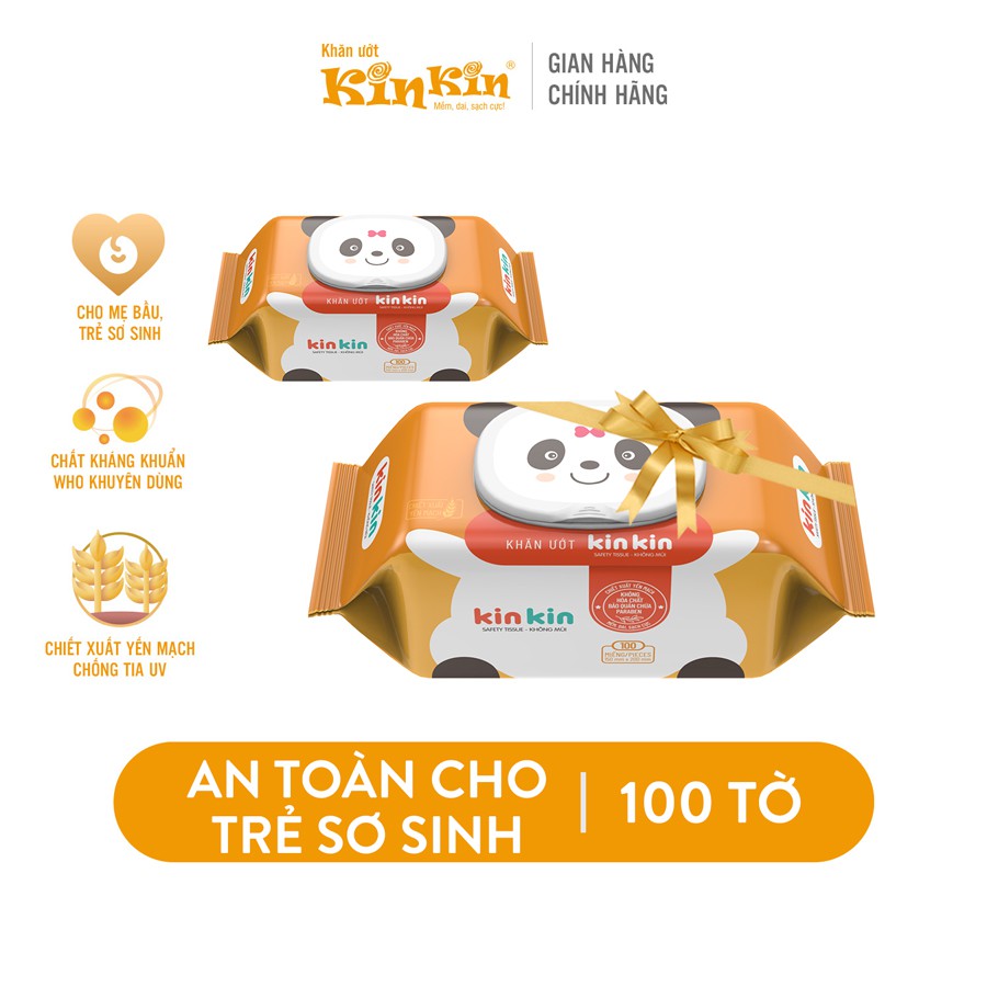 [Mã LT50 giảm 50k đơn 250k] [MUA 1 TẶNG 1] Khăn ướt Kin Kin 100 tờ Không mùi/Mùi trà xanh, an toàn tiện lợi