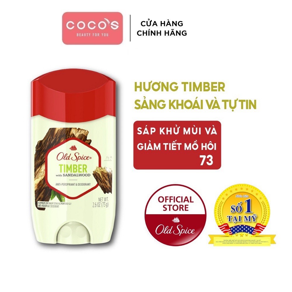 [Mã FMCGMALL -8% đơn 250K] Sáp khử Mùi Old Spice Timber with Sandalwood Anti-Perspirant &amp; Deodorant - 73g