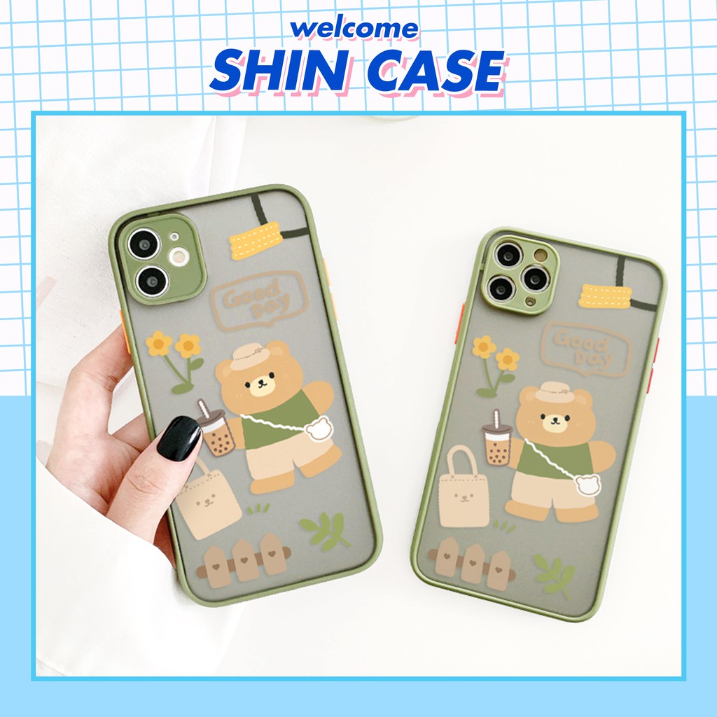 Ốp lưng iphone Gấu Good Day nhám viền nổi cong 5/5s/6/6plus/6s/6splus/7/7plus/8/8plus/x/xr/xs/11/12/pro/max/plus/promax