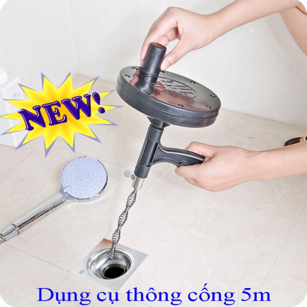 Đồ Thông Tắc Bồn Cầu, Dụng Cụ Thông Cống Dây Dài 5m Chuyên Nghiệp Dạng Lò Xò, Dễ Dàng Sử Dụng [FREESHIP]