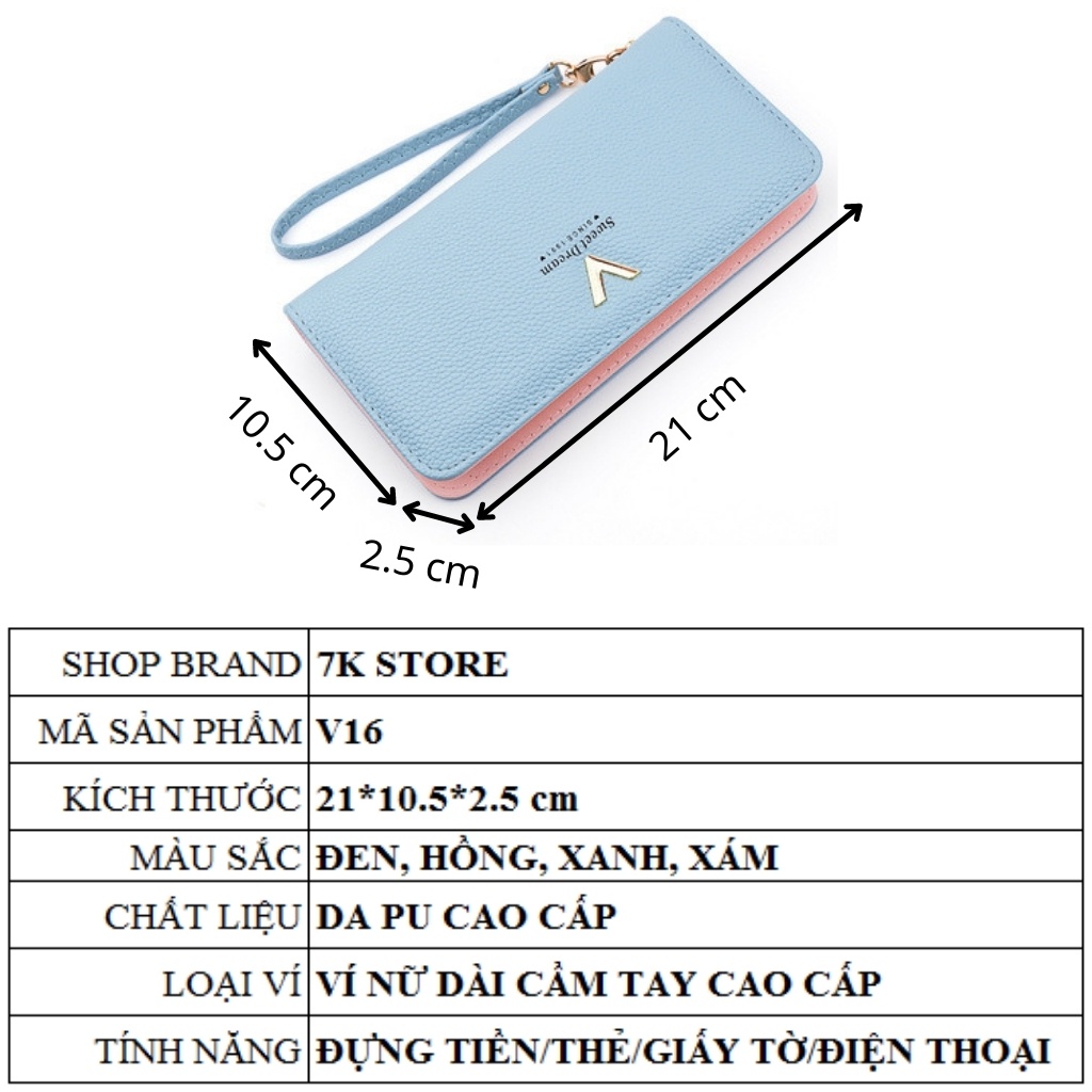 Ví nữ da cao cấp dài cầm tay đẹp thời trang Hàn Quốc nhiều ngăn đựng tiền giá rẻ 7K STORE V16