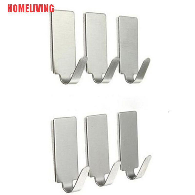 Set 6 Giá Đỡ Treo Đồ Hình Vuông Bằng Thép Không Gỉ Dán Tường / Cửa