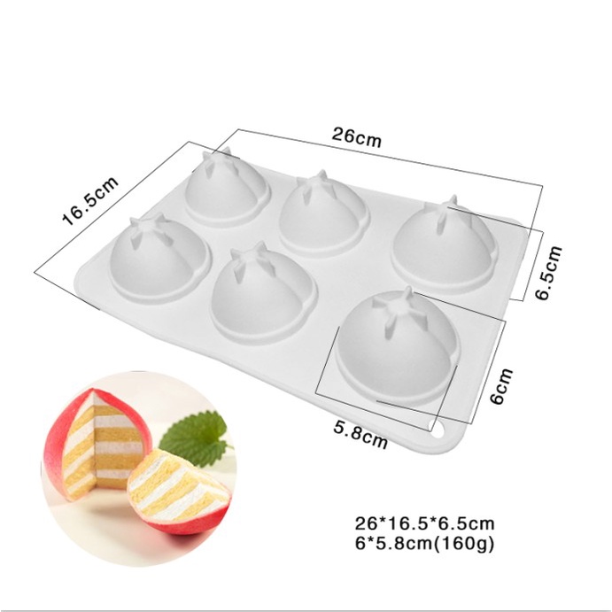 Khuôn silicone 6 Ngăn Tạo Hình Quả Đào Trang Trí Bánh Kem/Xà Phòng