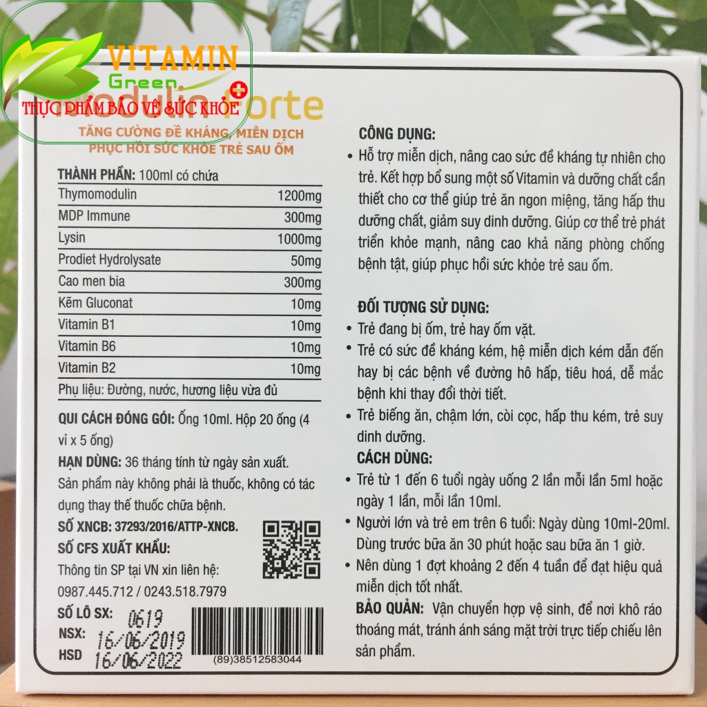 TĂNG SỨC ĐỀ KHÁNG MODULIN FORTE 20 ống x 10ml