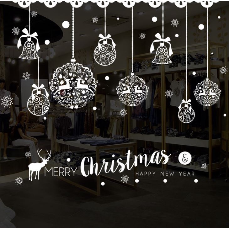 Decal dán kính Noel / Decal trang trí giáng sinh / Decal Cây Thông Hoa Tuyết Tuần Lộc