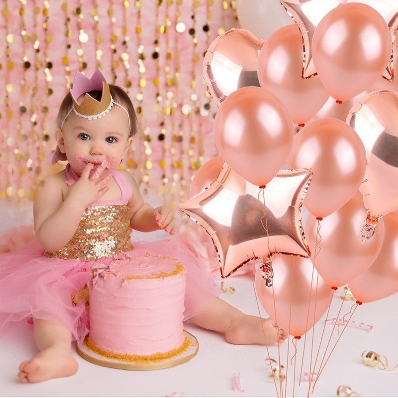 Bộ Bong Bóng Latex Hình Ngôi Sao / Trái Tim / Chữ Cái Màu Vàng Hồng Trang Trí Tiệc Sinh Nhật / Tiệc Mừng Em Bé