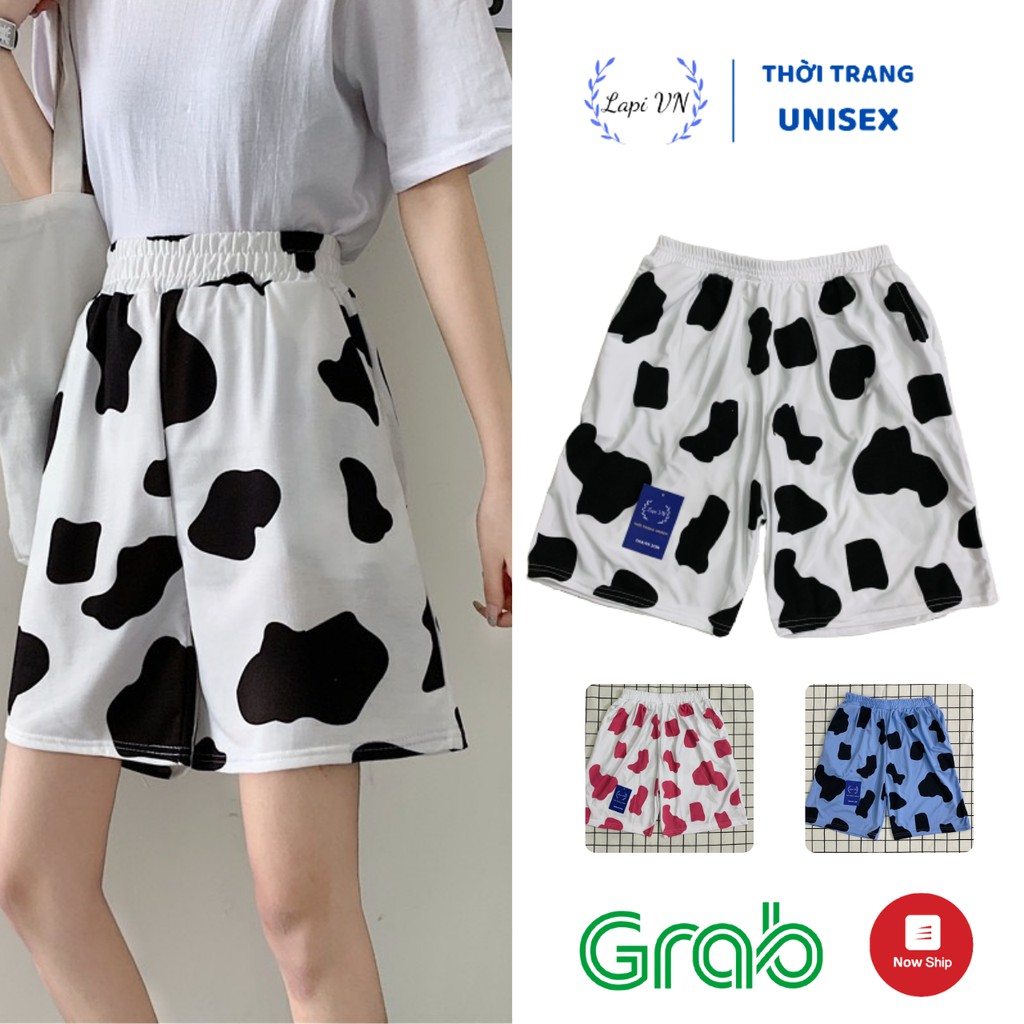 Quần Short Bò Sữa Form Lửng Unisex  -Lapi VN ,FREESIZE đến 70kg, Quần Cartoon Thú, Chất Thun Thể Thao Thoáng Mát