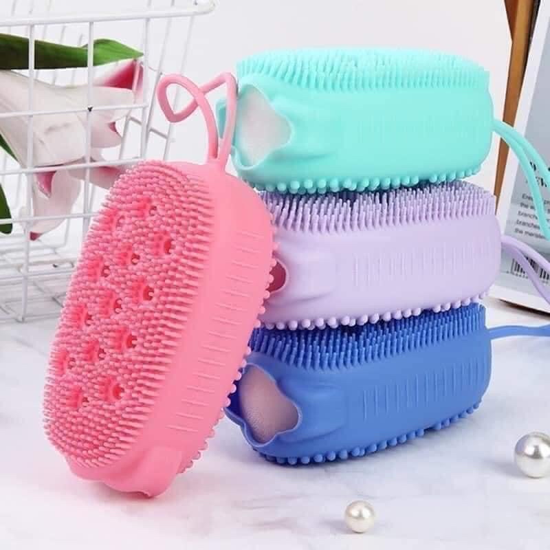Bông Tắm Bọt Biển Silicon Có Gai Kì Cọ Massage Chà Lưng Miếng Mút Tạo Bọt 2 Mặt Lông Siêu Mềm Để Tắm Rửa Mặt Tẩy Tế Bào