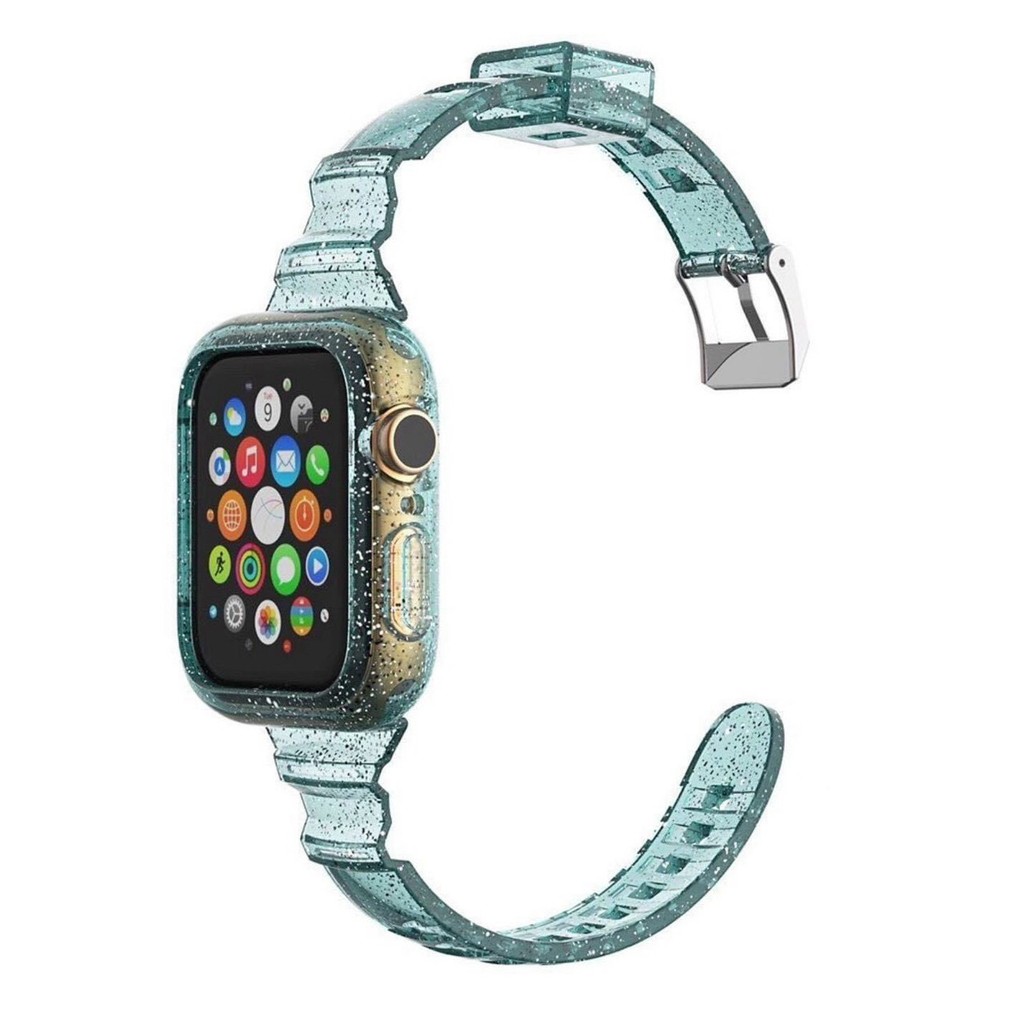 Dây Apple Watch nhựa trong kèm ốp kim tuyến size 38 40 42 44mm