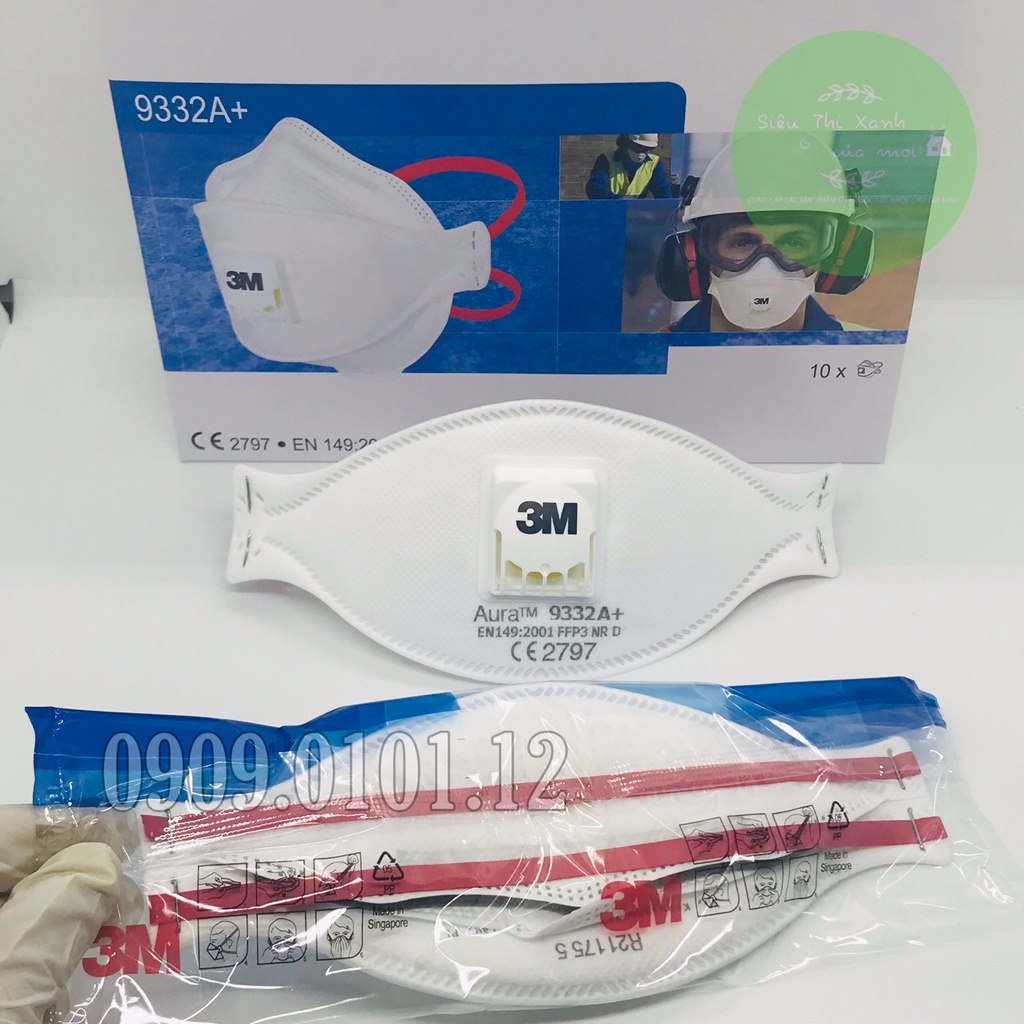 Khẩu trang 3m 9332a+ cao cấp, N95 có van thở chính hãng đệm mũi tiệt trùng đạt chuẩn AS/NZS FFP3 set 5 cái