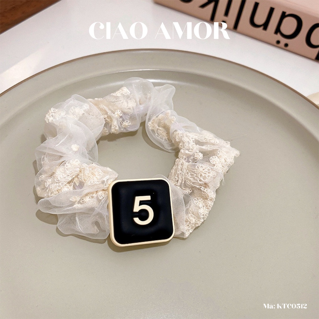 Cột tóc nữ, Chun tóc dây hạt vải đen hoa trắng sữa Trang sức Ciao Amor - KTC0512