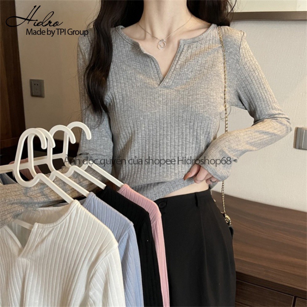 Áo Len Croptop Dài Tay Chất Len Gân Mềm Mịn Phong Cách Hàn Quốc - Hàng nhập khẩu