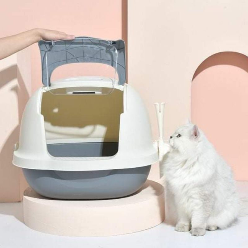Nhà vệ sinh mèo size to 50x40x40 tặng kèm xẻng xúc, nắp lật tiện lợi