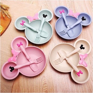 khay ăn dặm lúa mạch mickey kèm thìa dĩa cho bé