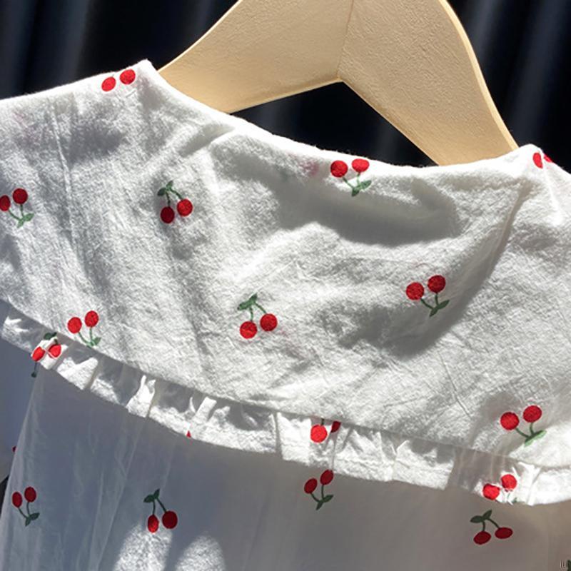 IU Autumn Baby Girl Cute Cherry Print Doll Collar Design Blouse Casual Kids Sweet Long Sleeve Clothes