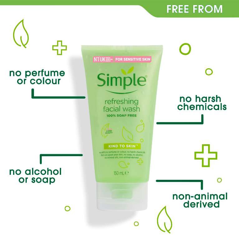 Sữa Rửa Mặt Simple Dạng Gel Dành Cho Da Hỗn Hợp Nhạy Cảm 150ml - Simple Kind To Skin Refreshing Facial Wash