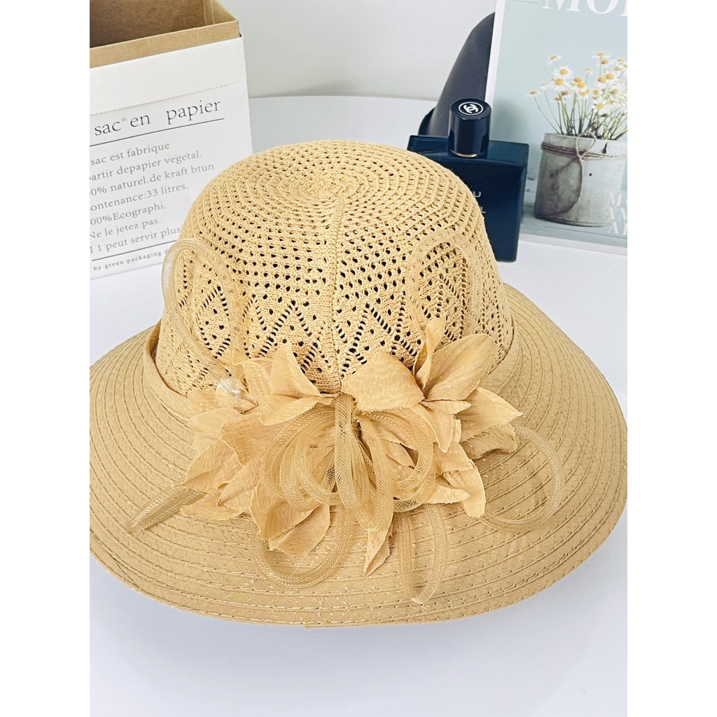 Mũ Nón Rộng Vành Đi Biển Đính Kèm Hoa Thời Trang 2022 - Hàng Quảng Châu Cao Cấp (M22)
