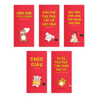 Bao Lì Xì SDstationery - "Chúc chuẩn dzui" - con thú vui nhộn - màu đỏ (bộ 5 cái)