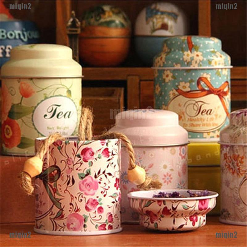 {MQ2}Hũ đựng cà phê bằng thiếc với họa tiết hoa