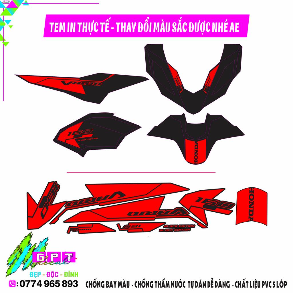 Tem Dán Xe Vario 160 Mẫu Đen I166I Chất Liệu Decal Cao Cấp Bền Màu,Chống Nước, Ép Sẵn