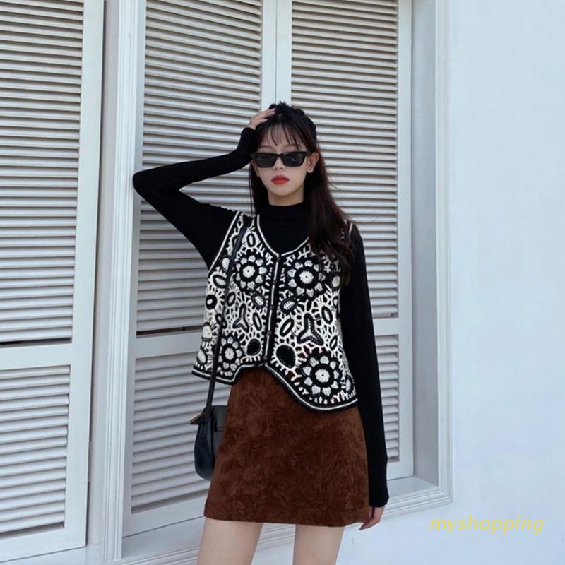 Áo Khoác Cardigan Dệt Kim Sát Nách Cài Nút In Họa Tiết Hoa Thời Trang Cho Nữ