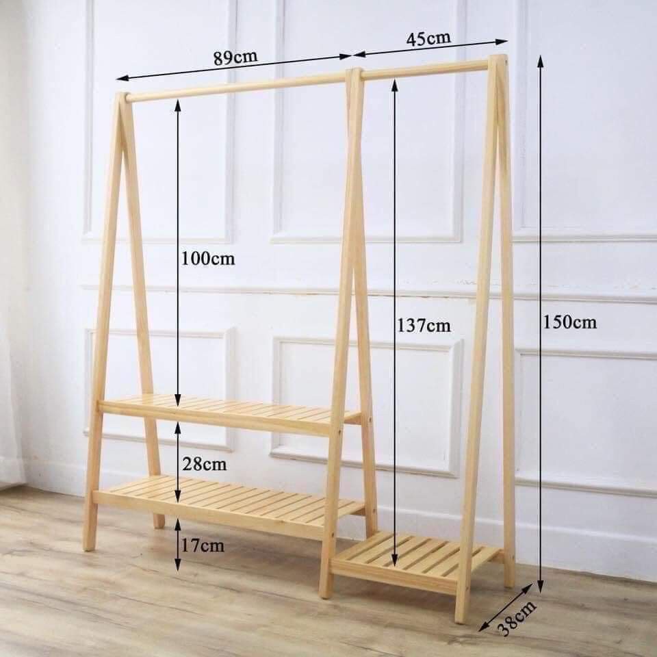 Kệ treo quần áo chữ A đôi-  Gỗ Thông Mỹ Nhập Khẩu - A Hanger 2 in 1 Phong Cách Hàn Quốc