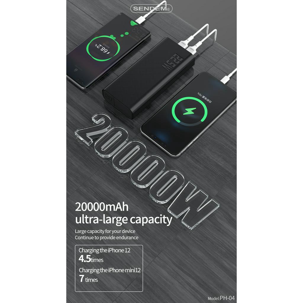 Sạc dự phòng Sendem PH04 20000Mah sạc nhanh PD22.5W
