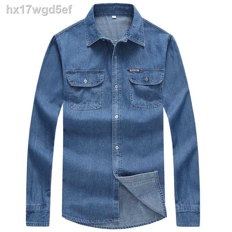 ►♘Áo khoác denim trung niên bố nam mỏng ngoài dài tay ông nội bông cho người lớn tuổi