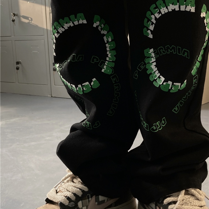 Quần jeans dài ống rộng in chữ thời trang dành cho nam size S-3XL